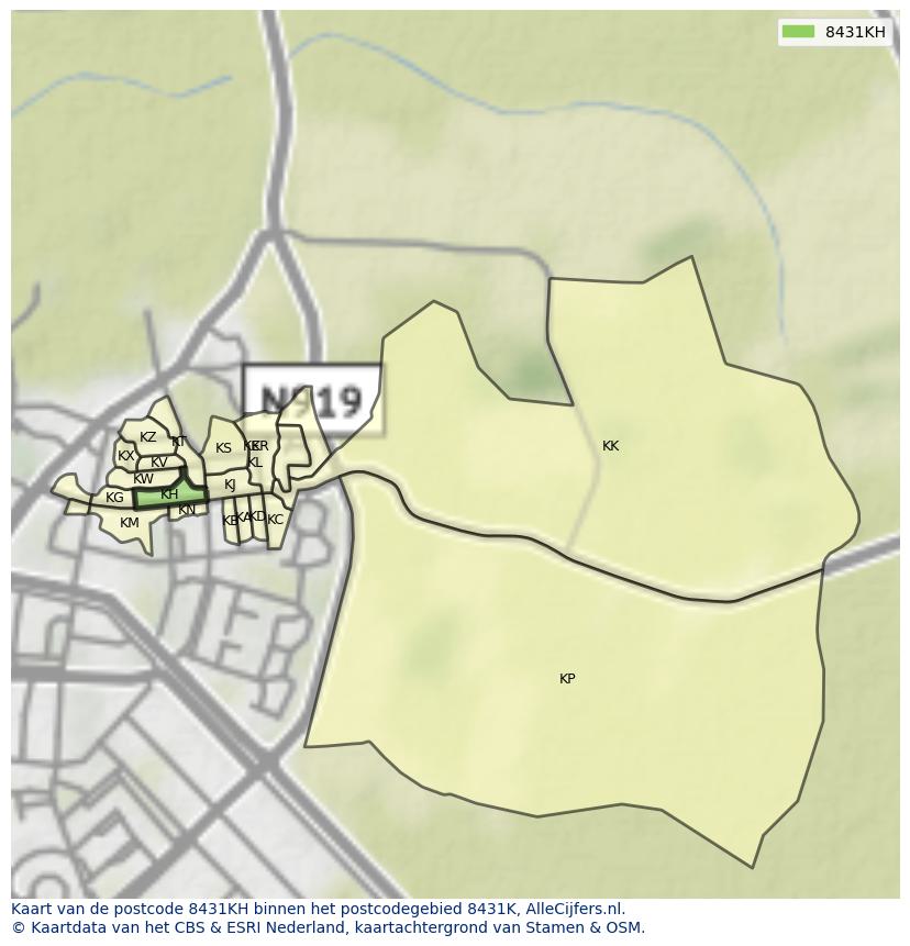 Afbeelding van het postcodegebied 8431 KH op de kaart.