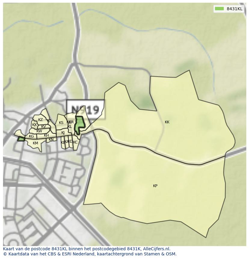 Afbeelding van het postcodegebied 8431 KL op de kaart.