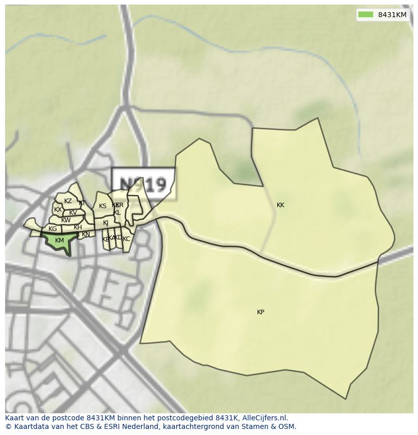 Afbeelding van het postcodegebied 8431 KM op de kaart.