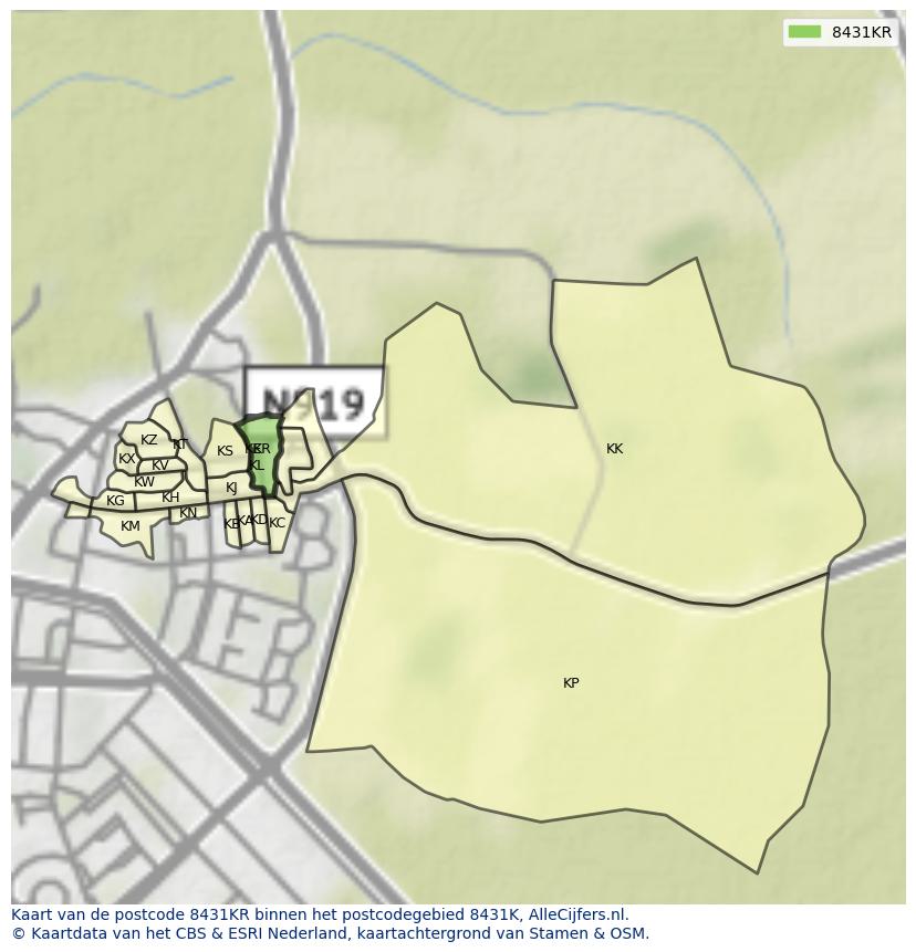Afbeelding van het postcodegebied 8431 KR op de kaart.