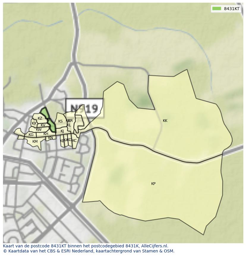 Afbeelding van het postcodegebied 8431 KT op de kaart.