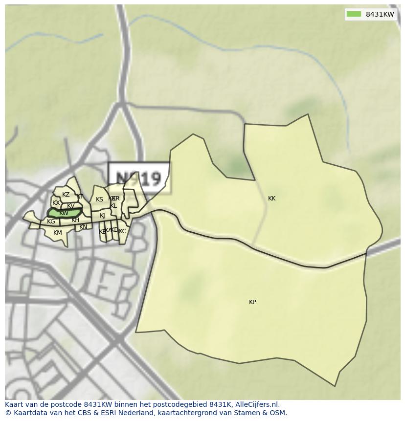 Afbeelding van het postcodegebied 8431 KW op de kaart.