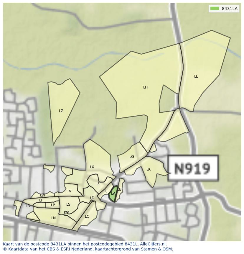 Afbeelding van het postcodegebied 8431 LA op de kaart.