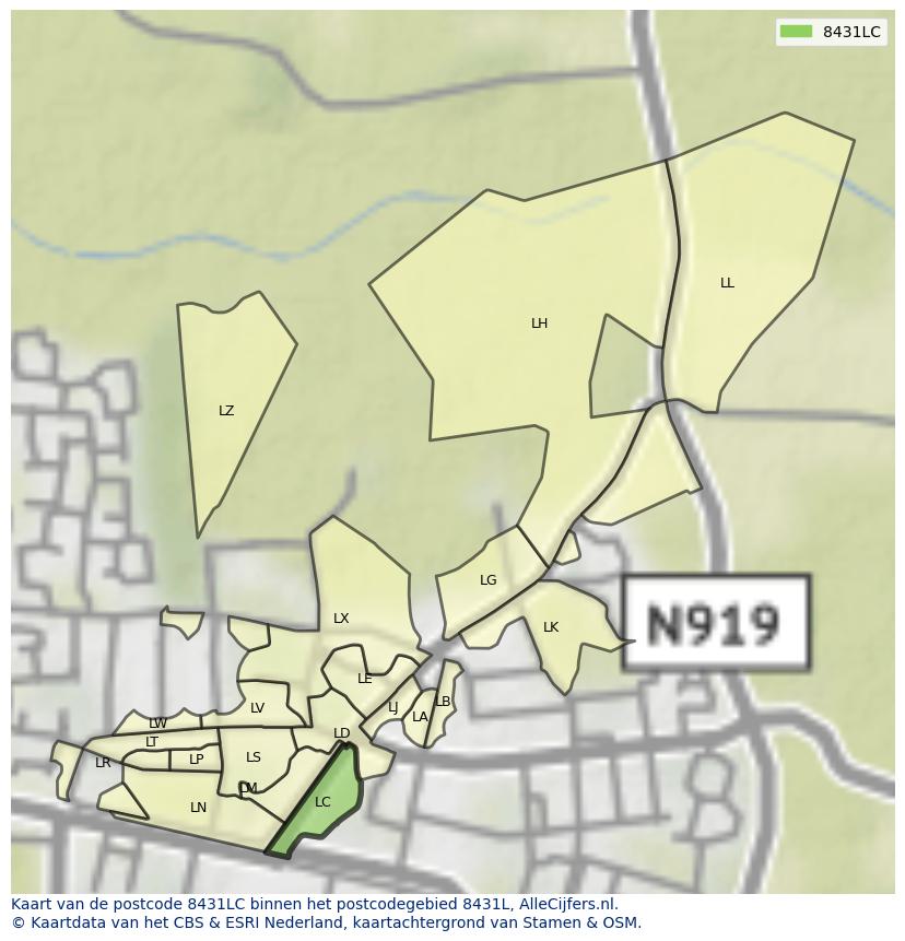 Afbeelding van het postcodegebied 8431 LC op de kaart.