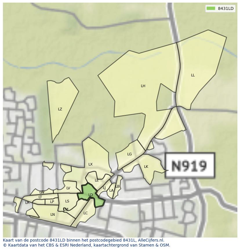 Afbeelding van het postcodegebied 8431 LD op de kaart.