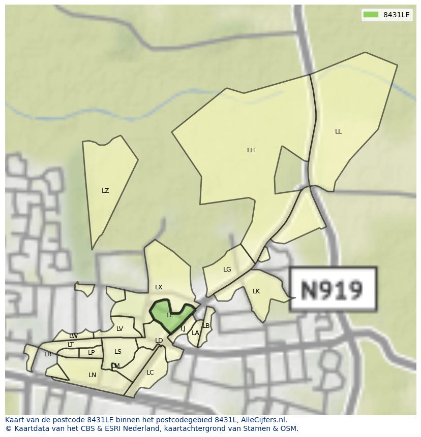 Afbeelding van het postcodegebied 8431 LE op de kaart.