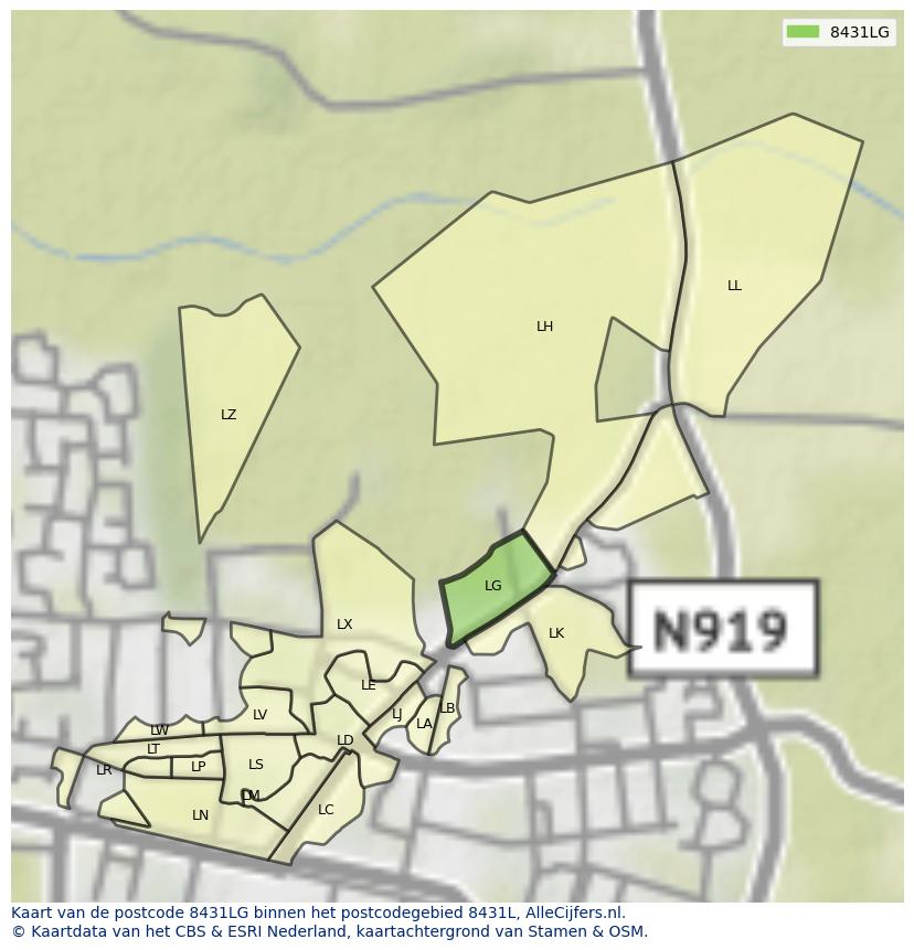 Afbeelding van het postcodegebied 8431 LG op de kaart.