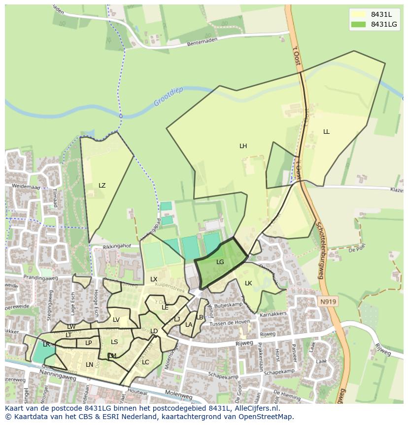 Afbeelding van het postcodegebied 8431 LG op de kaart.
