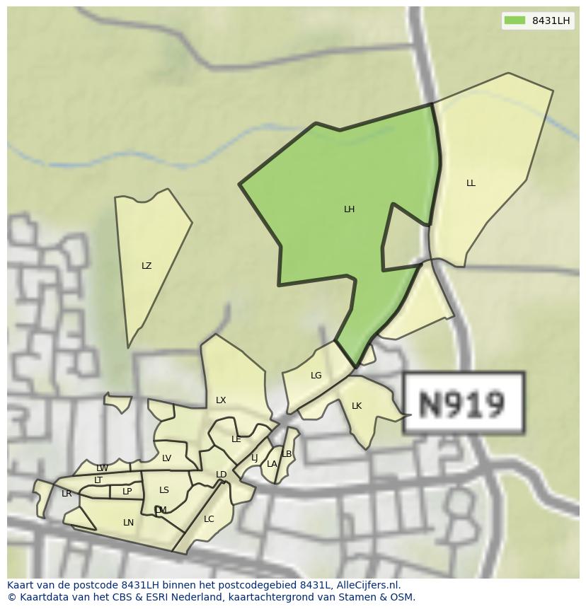 Afbeelding van het postcodegebied 8431 LH op de kaart.