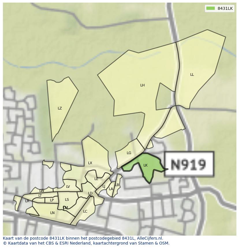 Afbeelding van het postcodegebied 8431 LK op de kaart.