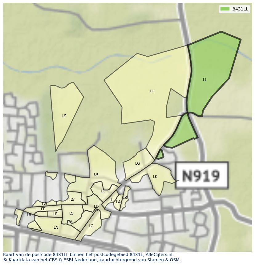 Afbeelding van het postcodegebied 8431 LL op de kaart.