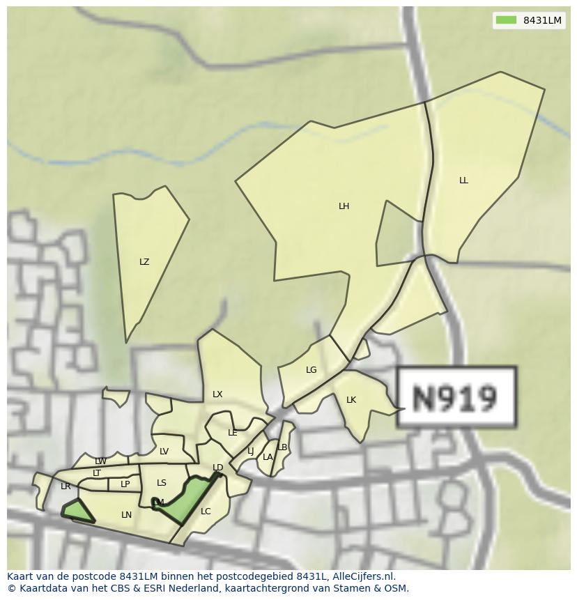 Afbeelding van het postcodegebied 8431 LM op de kaart.