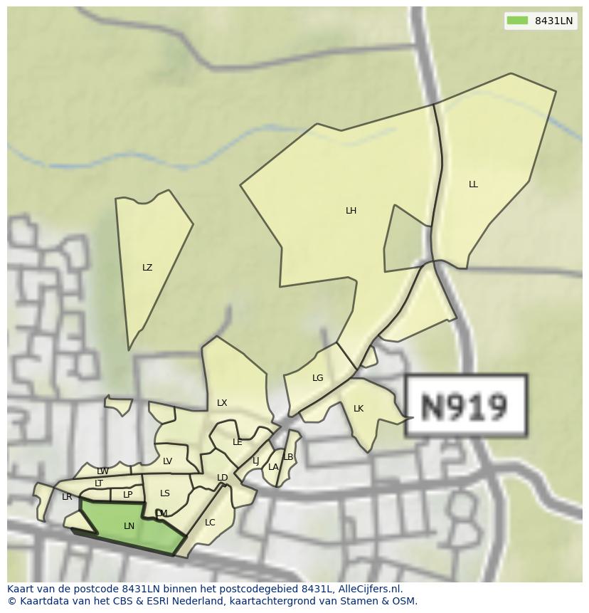 Afbeelding van het postcodegebied 8431 LN op de kaart.