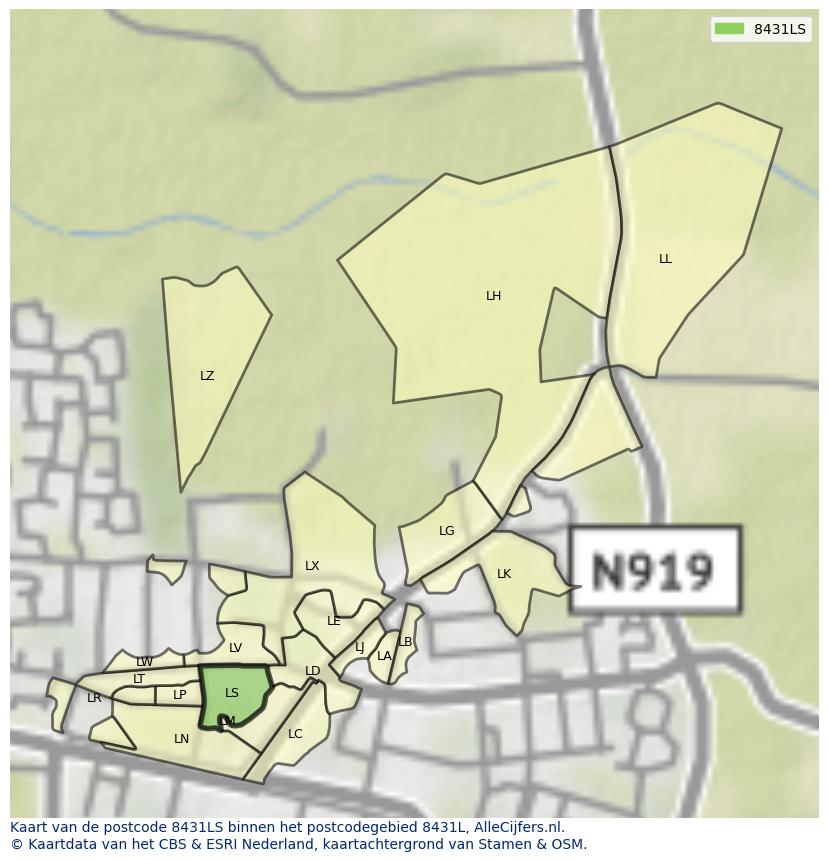 Afbeelding van het postcodegebied 8431 LS op de kaart.