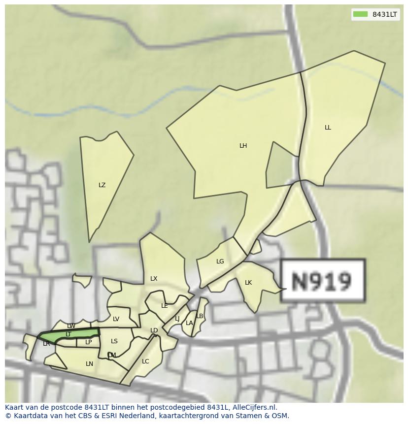 Afbeelding van het postcodegebied 8431 LT op de kaart.