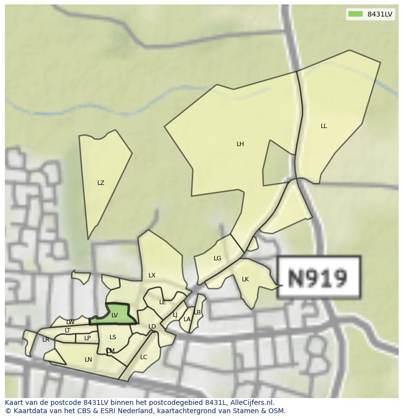 Afbeelding van het postcodegebied 8431 LV op de kaart.
