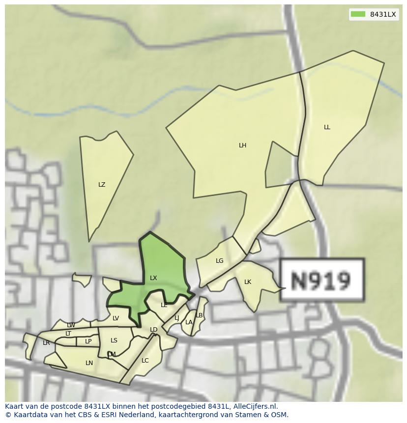 Afbeelding van het postcodegebied 8431 LX op de kaart.
