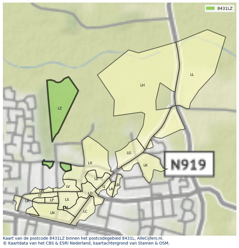 Afbeelding van het postcodegebied 8431 LZ op de kaart.