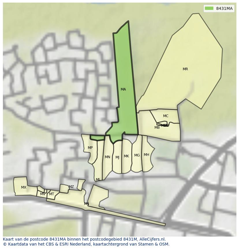 Afbeelding van het postcodegebied 8431 MA op de kaart.