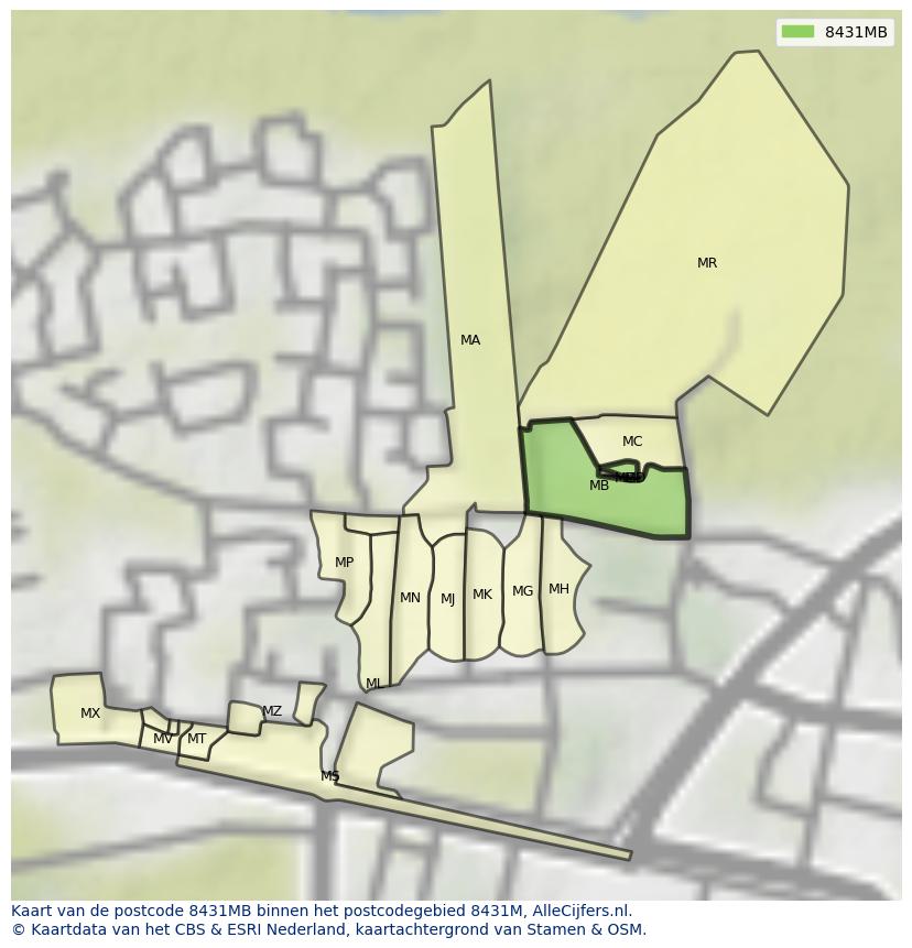 Afbeelding van het postcodegebied 8431 MB op de kaart.