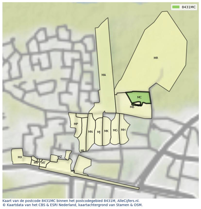 Afbeelding van het postcodegebied 8431 MC op de kaart.
