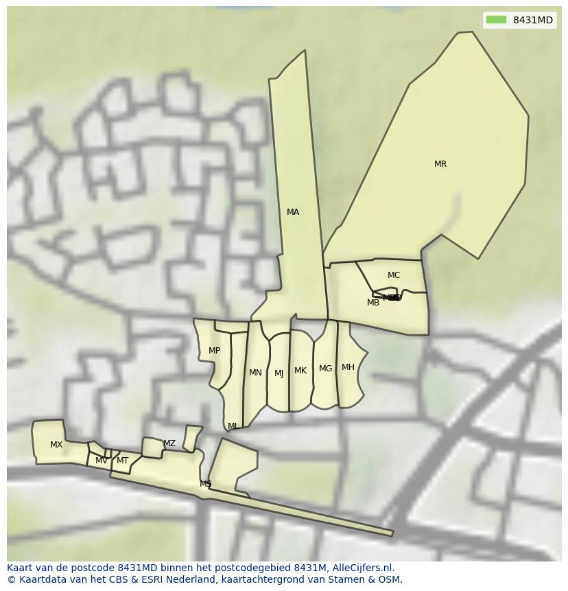 Afbeelding van het postcodegebied 8431 MD op de kaart.