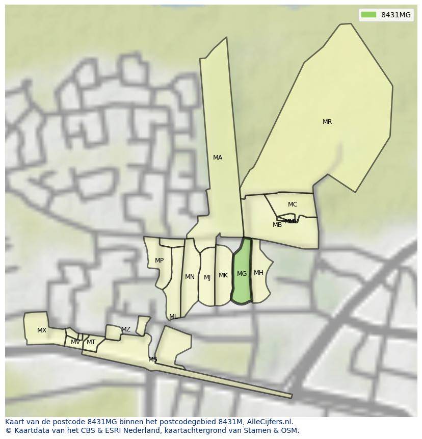 Afbeelding van het postcodegebied 8431 MG op de kaart.