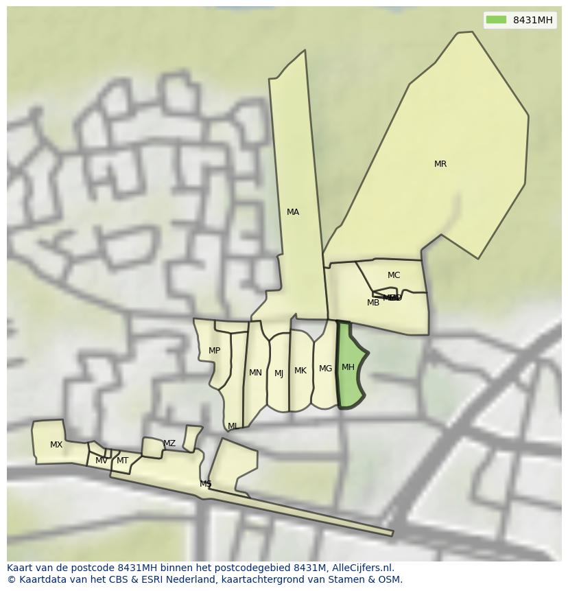Afbeelding van het postcodegebied 8431 MH op de kaart.