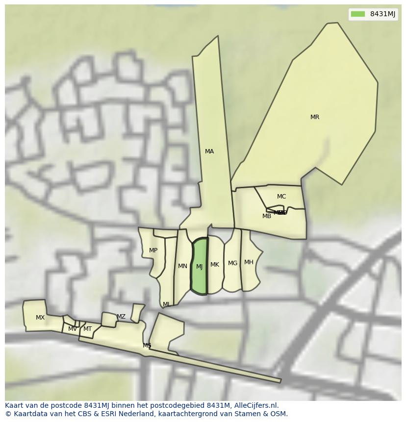 Afbeelding van het postcodegebied 8431 MJ op de kaart.