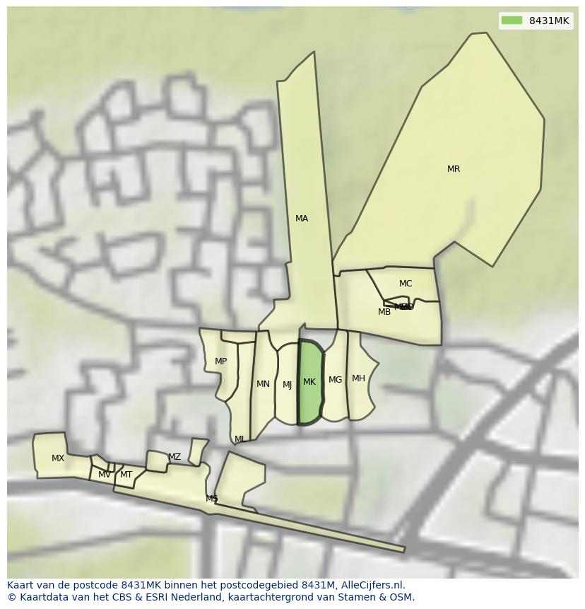 Afbeelding van het postcodegebied 8431 MK op de kaart.