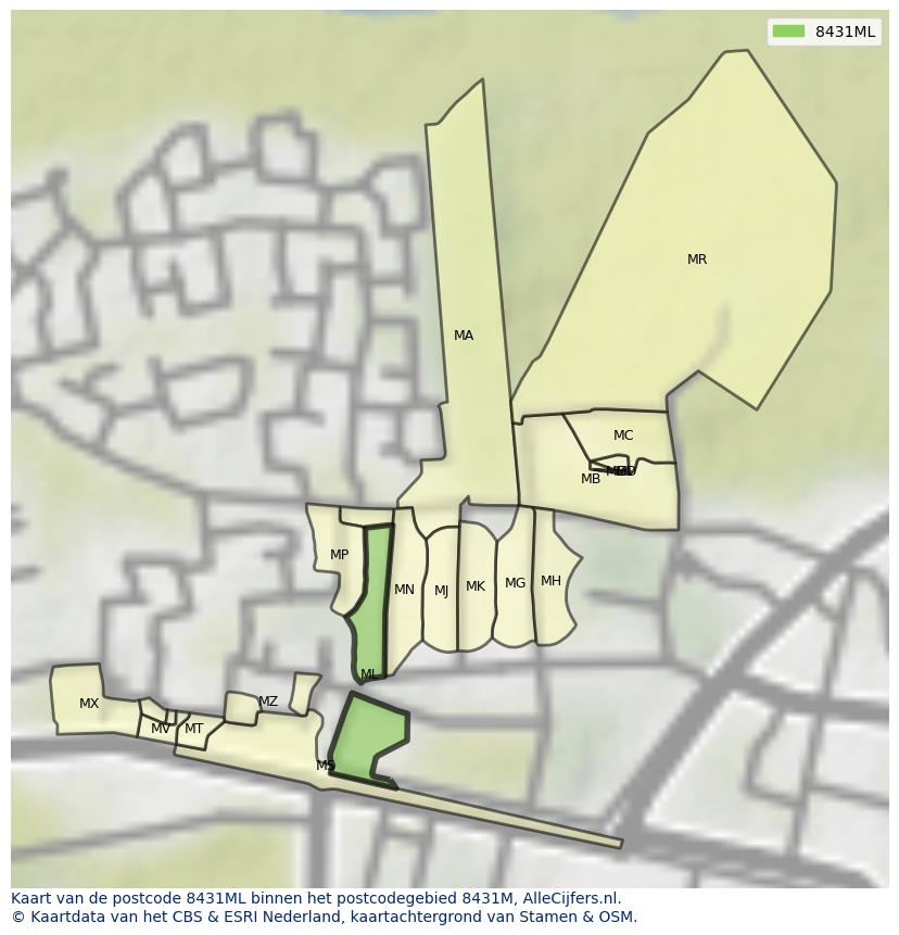 Afbeelding van het postcodegebied 8431 ML op de kaart.
