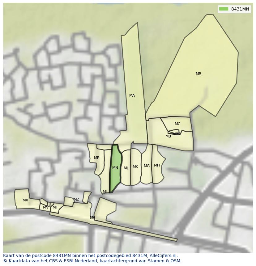 Afbeelding van het postcodegebied 8431 MN op de kaart.