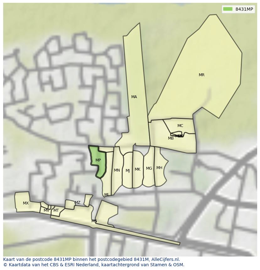 Afbeelding van het postcodegebied 8431 MP op de kaart.