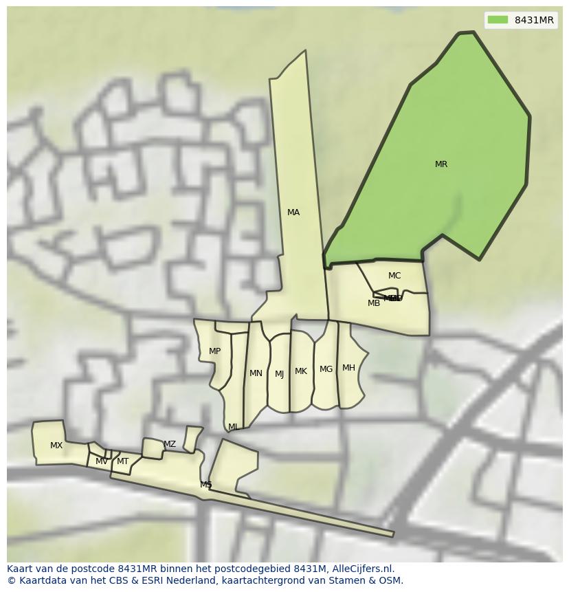 Afbeelding van het postcodegebied 8431 MR op de kaart.