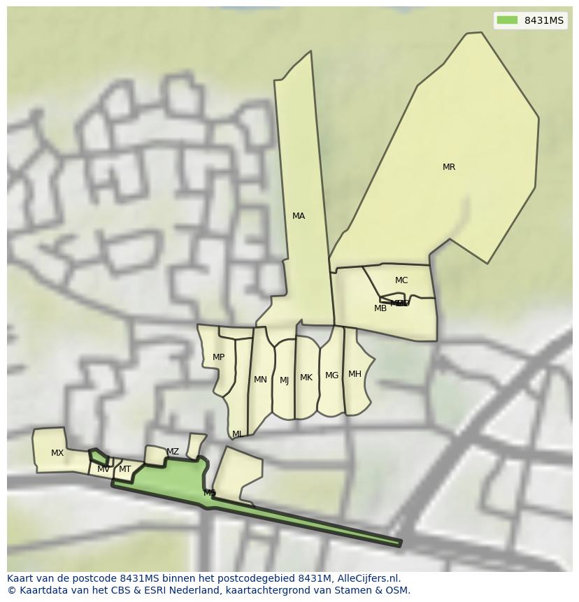 Afbeelding van het postcodegebied 8431 MS op de kaart.