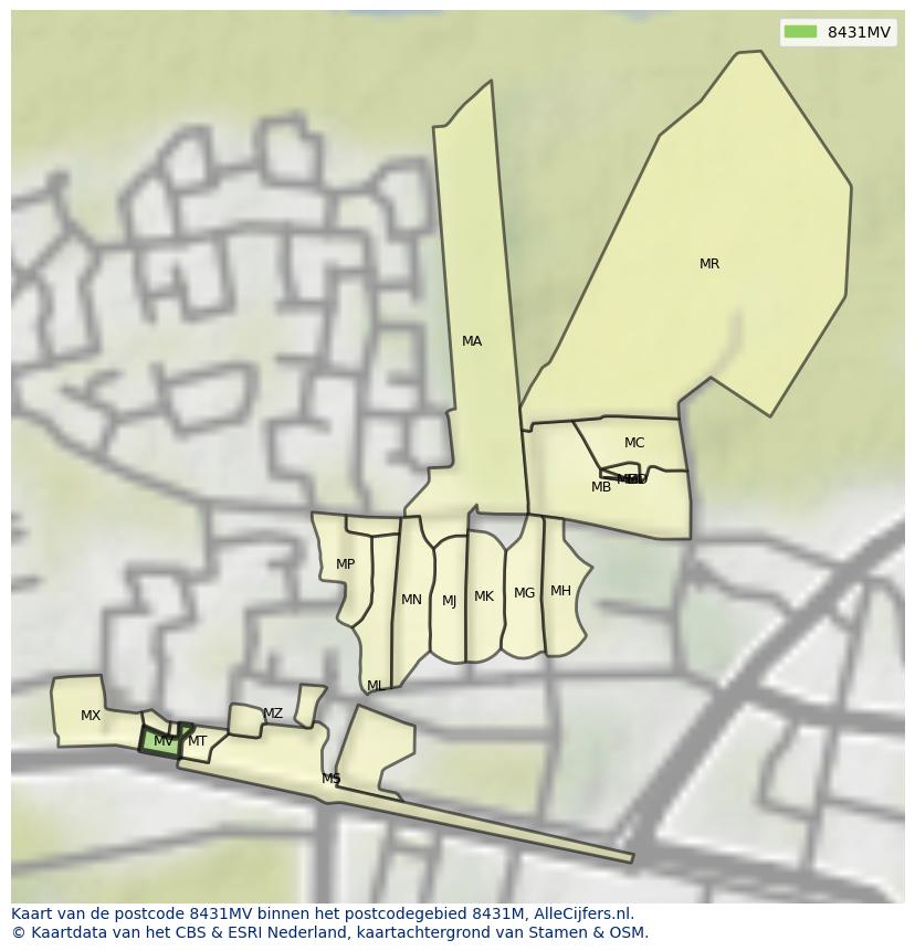 Afbeelding van het postcodegebied 8431 MV op de kaart.