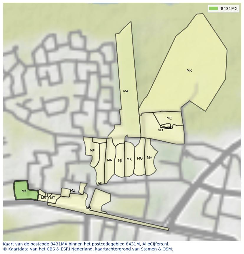 Afbeelding van het postcodegebied 8431 MX op de kaart.