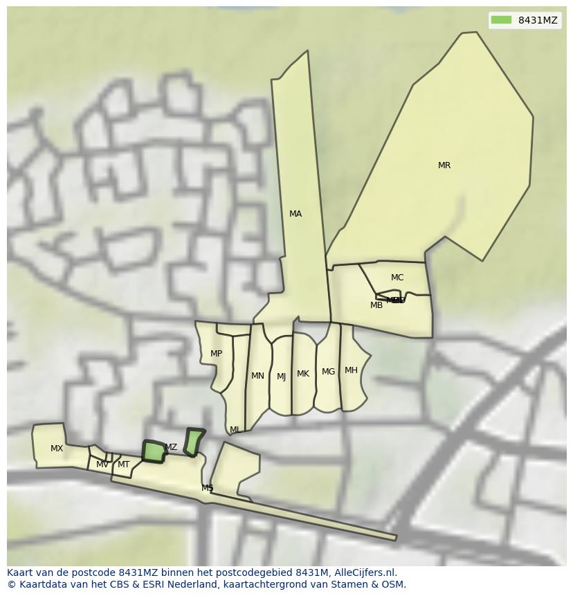 Afbeelding van het postcodegebied 8431 MZ op de kaart.
