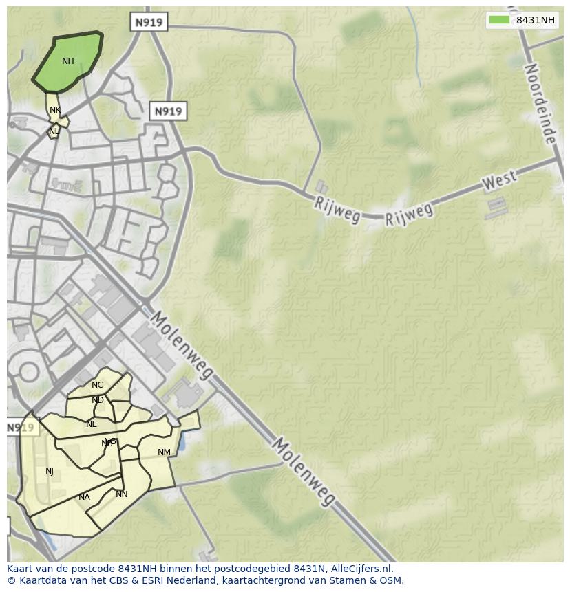 Afbeelding van het postcodegebied 8431 NH op de kaart.