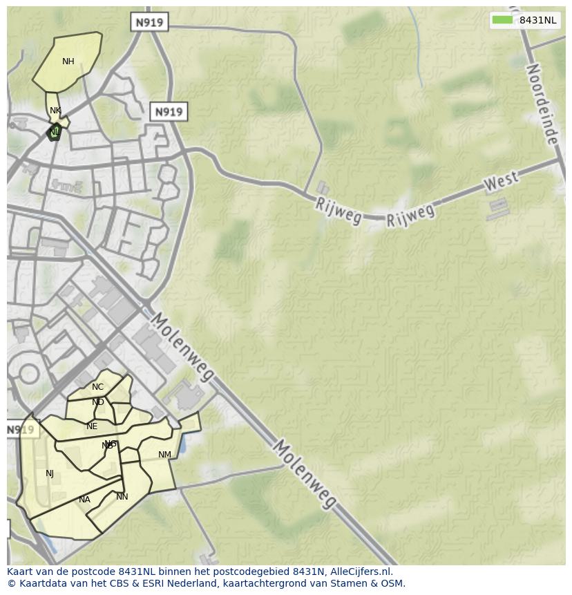 Afbeelding van het postcodegebied 8431 NL op de kaart.