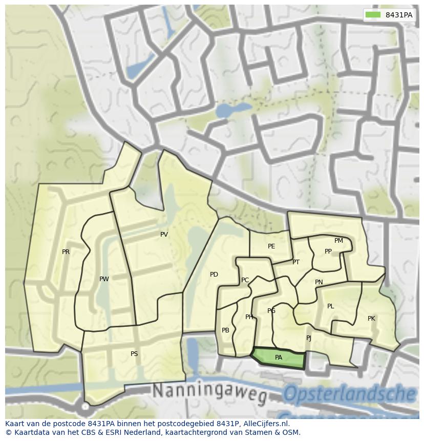 Afbeelding van het postcodegebied 8431 PA op de kaart.