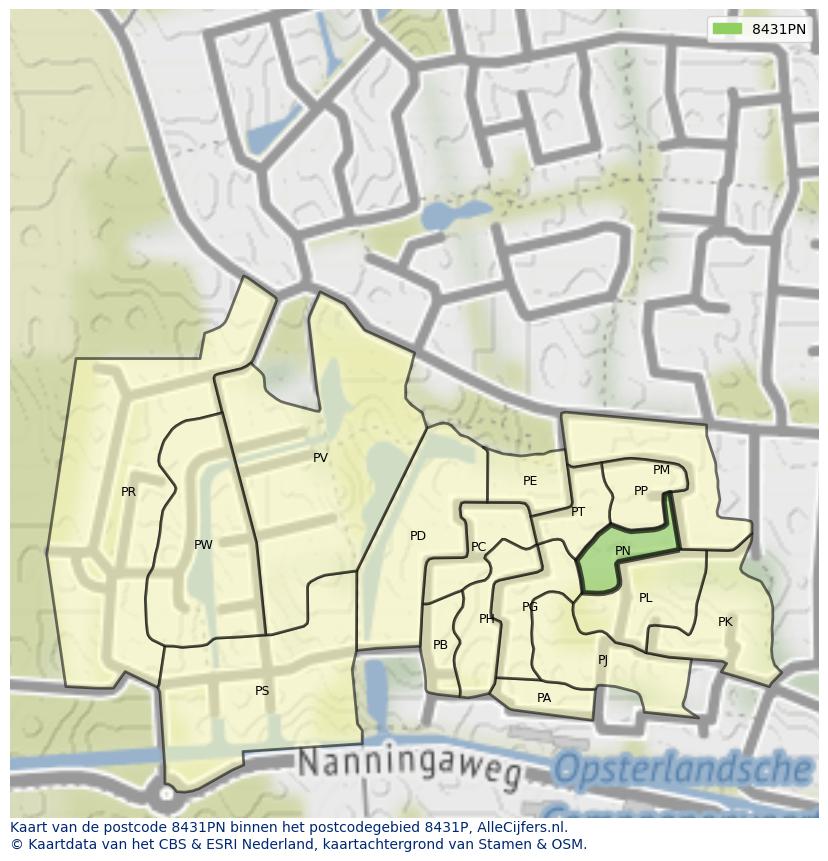 Afbeelding van het postcodegebied 8431 PN op de kaart.