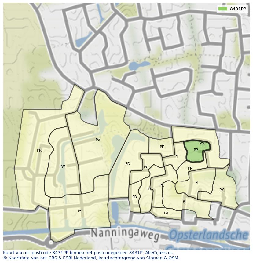 Afbeelding van het postcodegebied 8431 PP op de kaart.