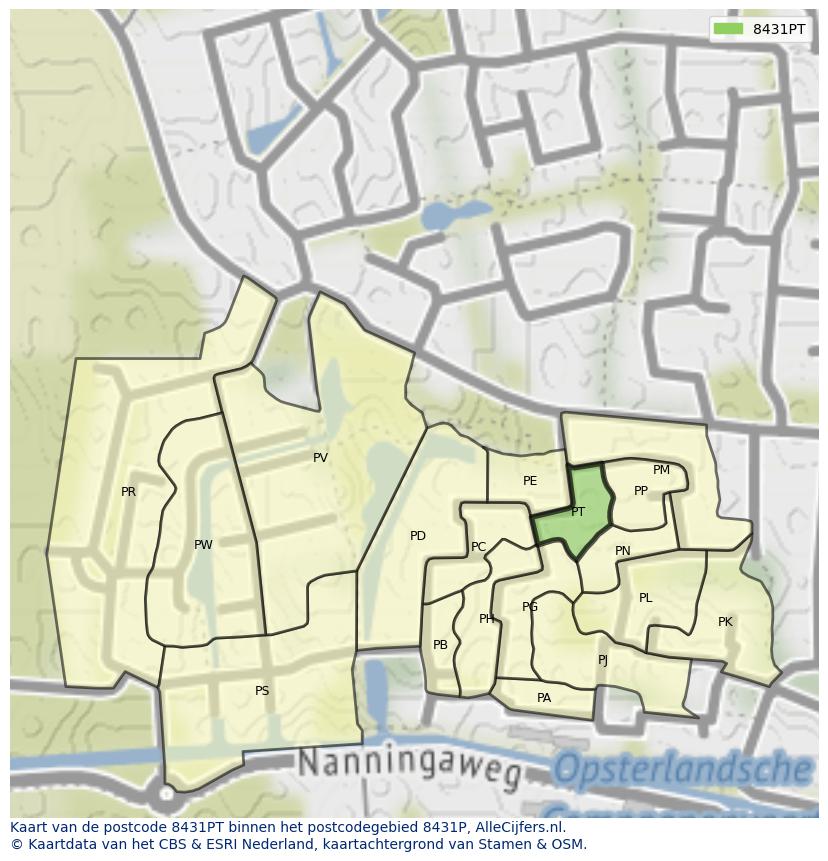 Afbeelding van het postcodegebied 8431 PT op de kaart.