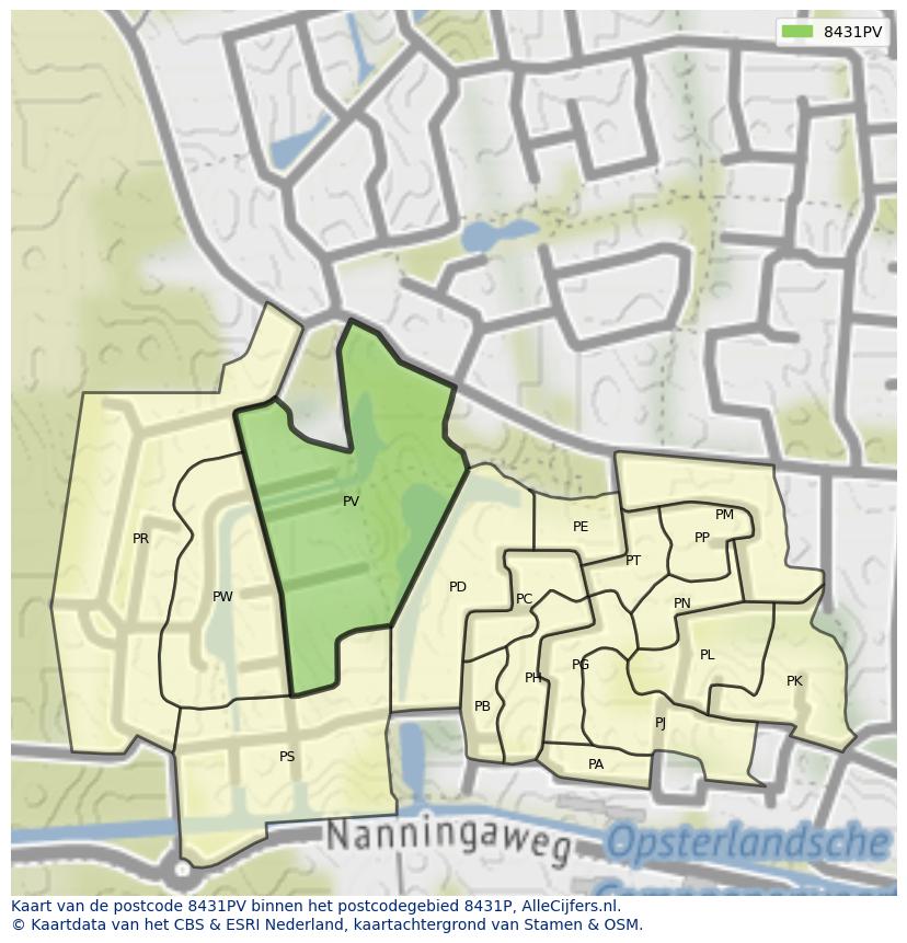 Afbeelding van het postcodegebied 8431 PV op de kaart.