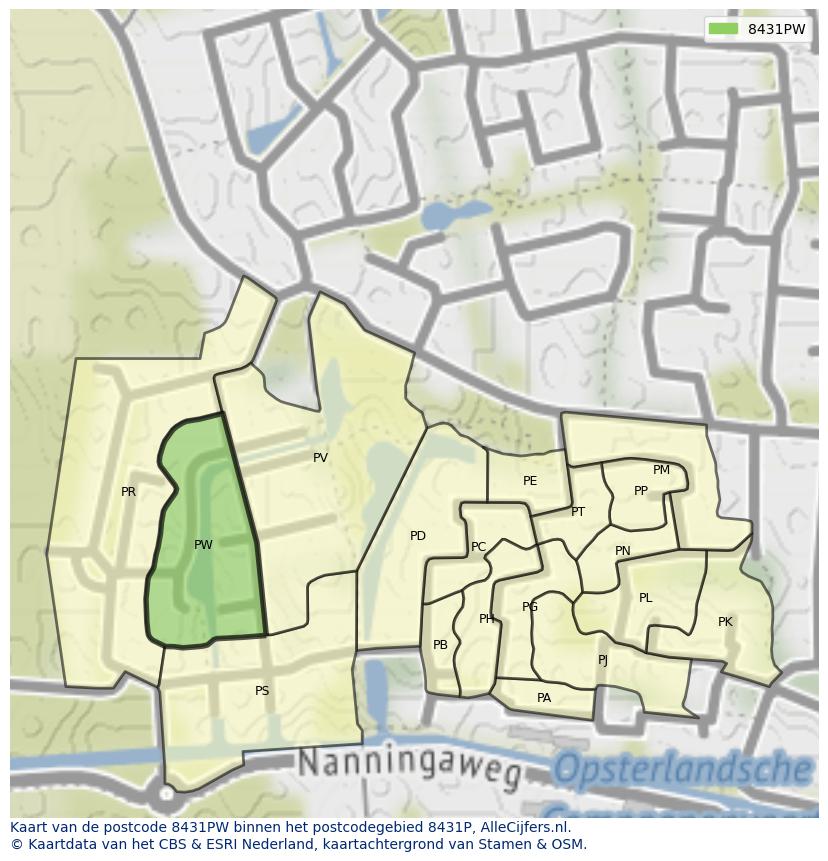 Afbeelding van het postcodegebied 8431 PW op de kaart.