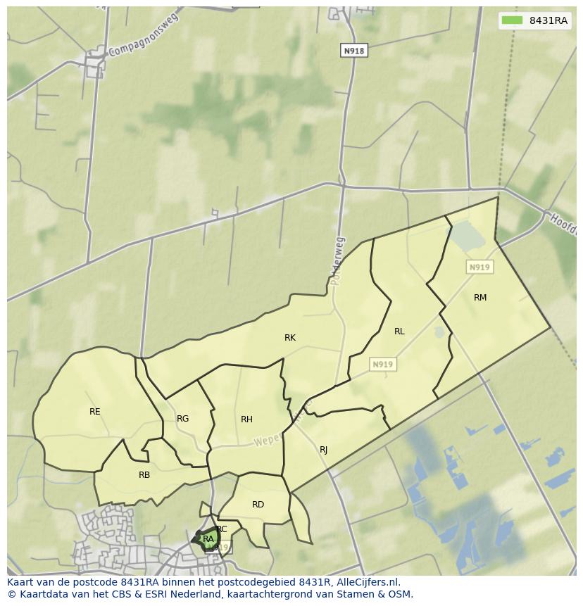 Afbeelding van het postcodegebied 8431 RA op de kaart.