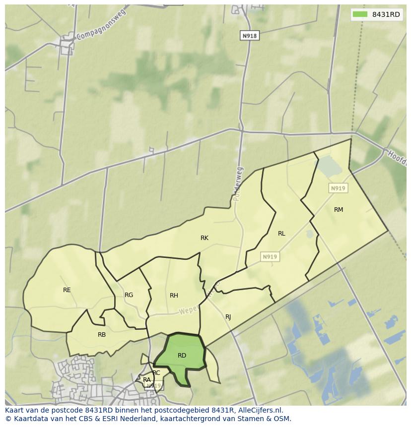 Afbeelding van het postcodegebied 8431 RD op de kaart.
