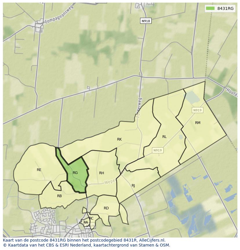 Afbeelding van het postcodegebied 8431 RG op de kaart.