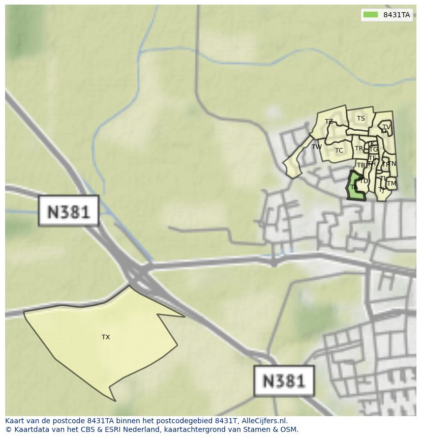 Afbeelding van het postcodegebied 8431 TA op de kaart.